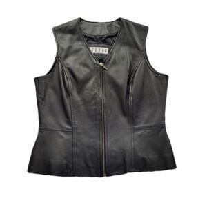 Siena Studio Black Zip Front Leather Vest size M/L